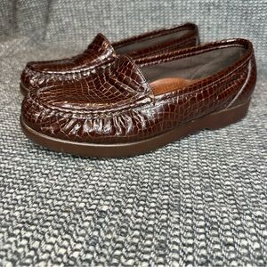SAS Dark Brown Crocodile Pattern Loafers